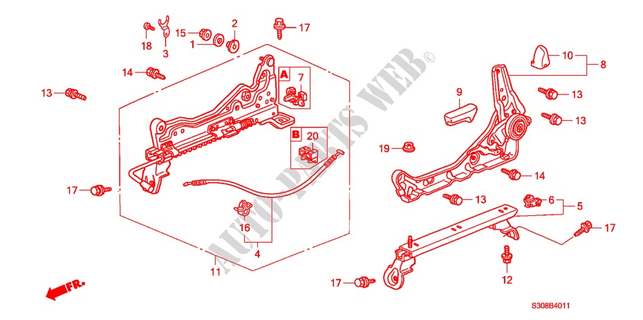 V. ZITTING COMPONENTEN (L.) (2) voor Honda PRELUDE SI 2 deuren 5-versnellings handgeschakelde versnellingsbak 2000