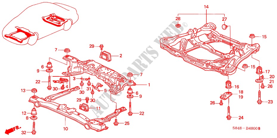 ACHTER BALK/KRUIS BALK voor Honda ACCORD 2.3VTI 4 deuren 4-traps automatische versnellingsbak 2000