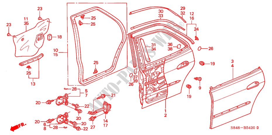 ACHTER PORTIER PANELEN voor Honda ACCORD V6 4 deuren 4-traps automatische versnellingsbak 2000