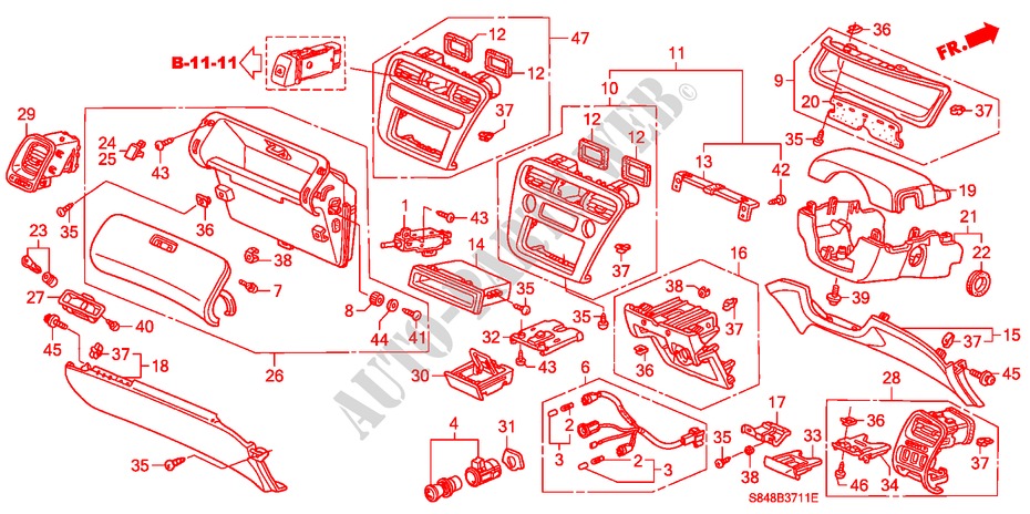 INSTRUMENTEN AFWERKING(RH) voor Honda ACCORD 2.3VTI 4 deuren 4-traps automatische versnellingsbak 2000