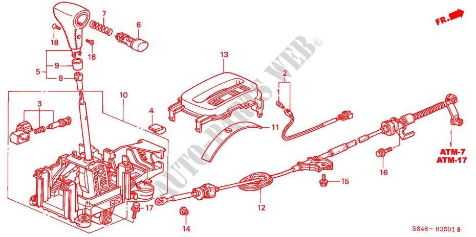 KEUZEHENDEL(RH) voor Honda ACCORD 2.3VTI 4 deuren 4-traps automatische versnellingsbak 2000
