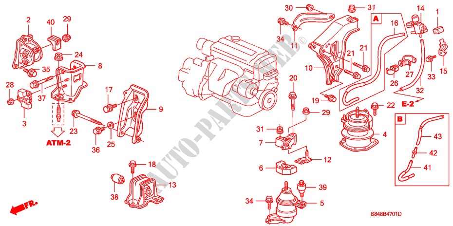 MOTOR BEVESTIGINGEN(L4) (AT) (1) voor Honda ACCORD 2.3VTI 4 deuren 4-traps automatische versnellingsbak 2000