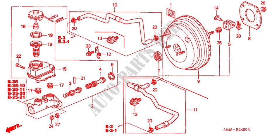REM HOOFDCILINDER/ HOOFDSPANNING voor Honda ACCORD 2.3VTI 4 deuren 4-traps automatische versnellingsbak 2000