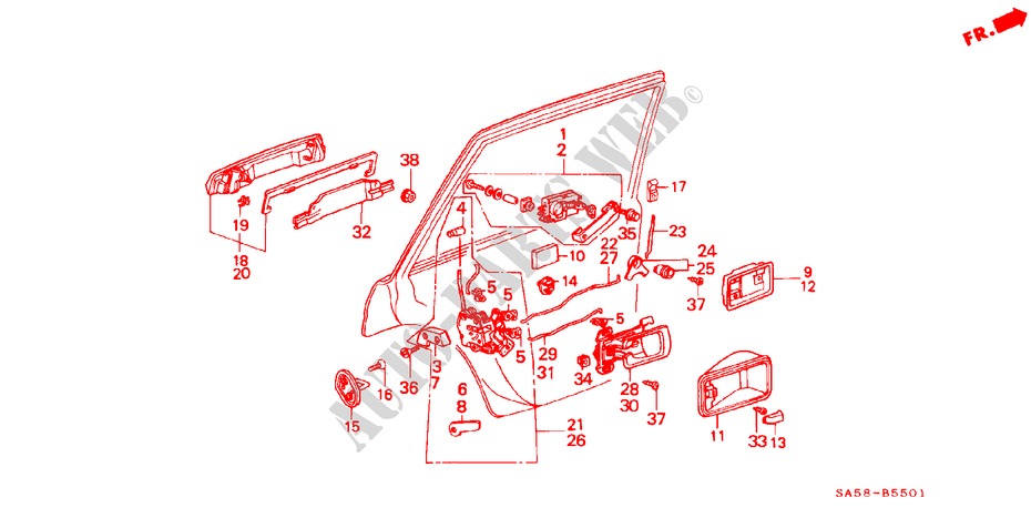 ACHTER PORTIER SLOT(4DE) voor Honda ACCORD EX 4 deuren 5-versnellings handgeschakelde versnellingsbak 1985