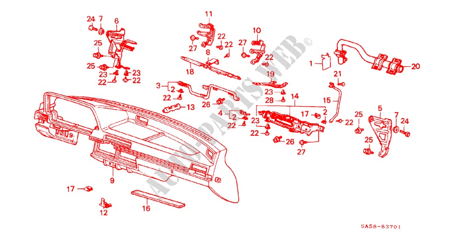 INSTRUMENTEN PANEEL (D,P,Y) voor Honda ACCORD EX 4 deuren 5-versnellings handgeschakelde versnellingsbak 1985