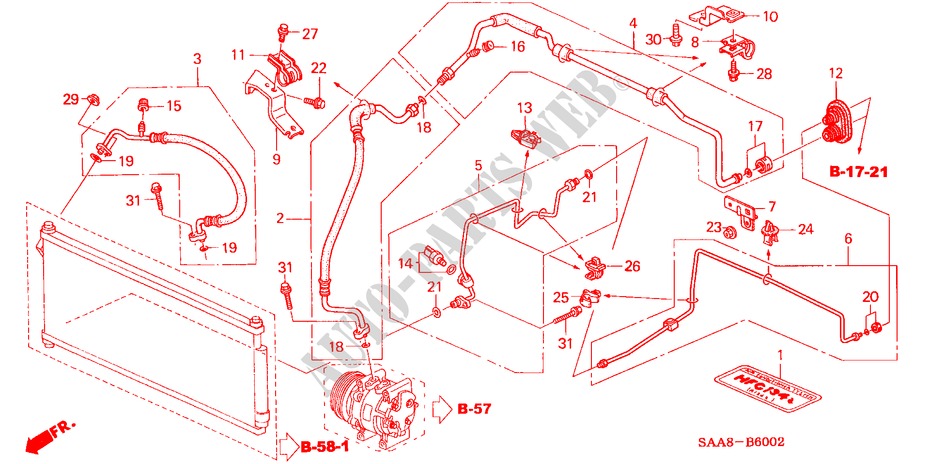 AIRCONDITIONER (SLANGEN/PIJPEN) ('04 ) voor Honda JAZZ 1.3DSI 5 deuren CVT versnellingsbak 2004