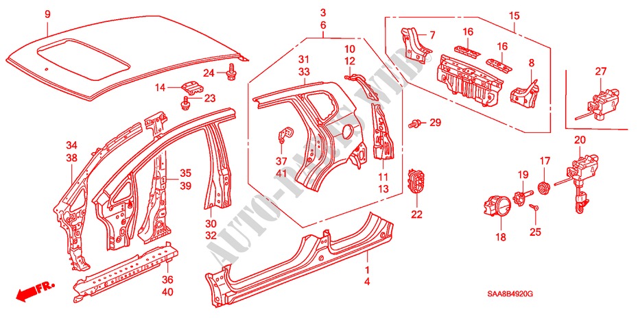 BUITEN PANELEN/ACHTER PANEEL voor Honda JAZZ 1.3LX 5 deuren CVT versnellingsbak 2002