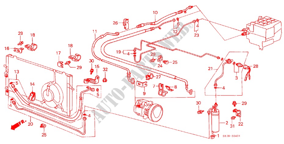 AIRCONDITIONER (SLANGEN/PIJPEN)(D,P,Y) voor Honda CIVIC GL 4 deuren 3-traps automatische versnellingsbak 1986