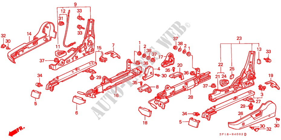 V. ZITTING COMPONENTEN(LH) voor Honda PRELUDE 4WS SI 2 deuren 4-traps automatische versnellingsbak 1990