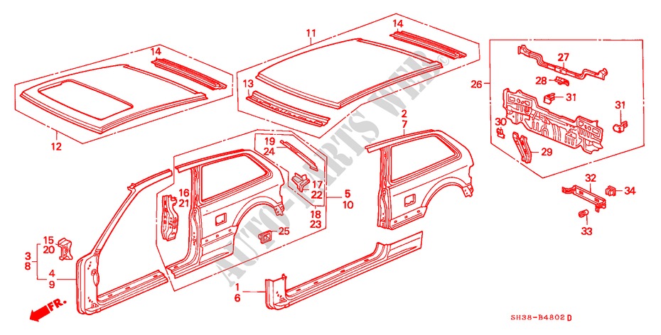CHASSIS STRUKTUUR(3) voor Honda CIVIC DX 1300 3 deuren 4-traps automatische versnellingsbak 1989
