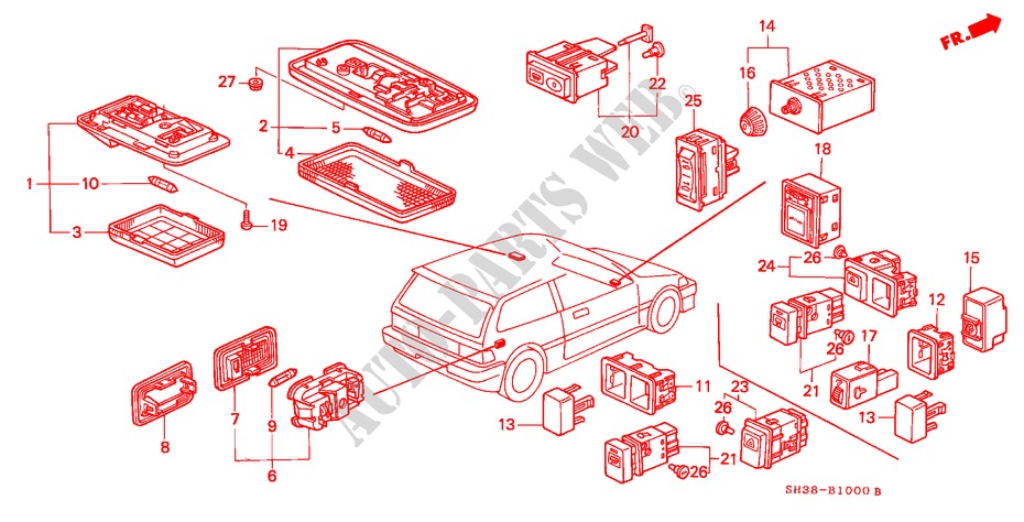INTERIEUR VERLICHTING/SCHAKELAAR voor Honda CIVIC DX 1300 3 deuren 4-traps automatische versnellingsbak 1989
