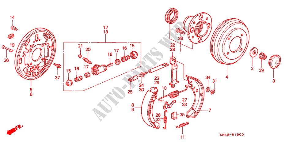 ACHTER REM(TROMMEL) voor Honda ACCORD LX 4 deuren 4-traps automatische versnellingsbak 1990