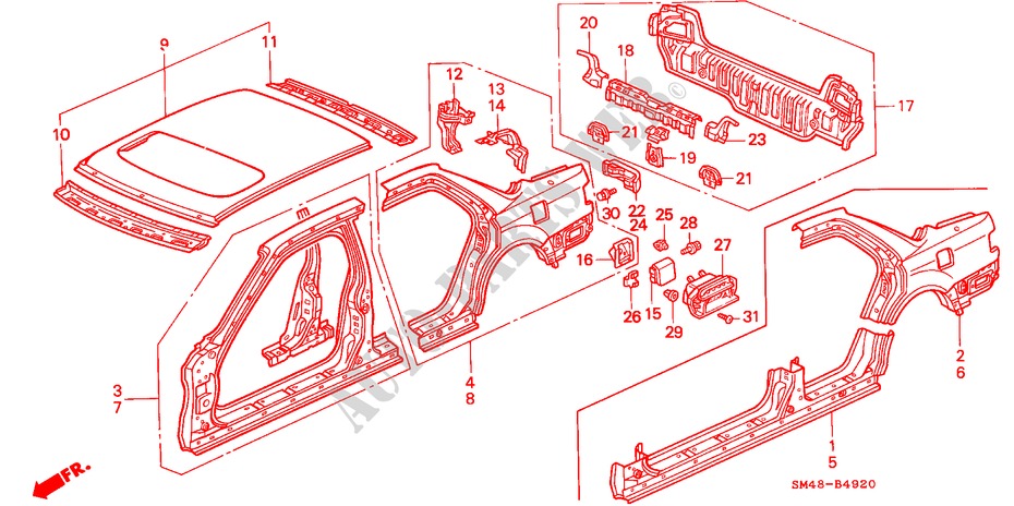 CHASSIS STRUKTUUR(3) voor Honda ACCORD EXI 4 deuren 4-traps automatische versnellingsbak 1992