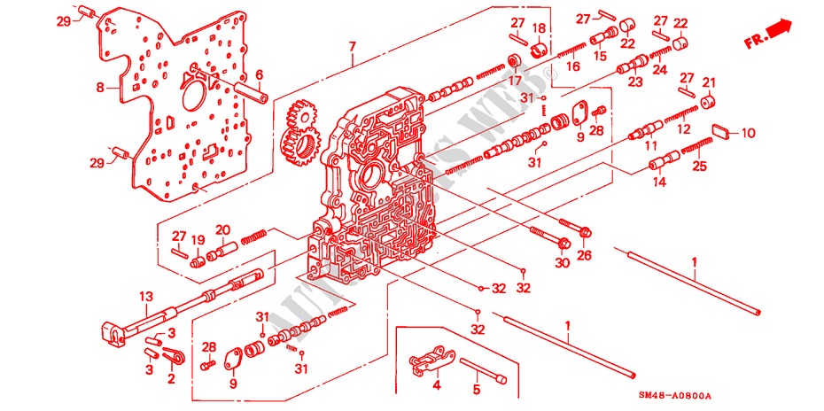 HOOFDKLEP BEHUIZING(1) voor Honda ACCORD LX 4 deuren 4-traps automatische versnellingsbak 1993