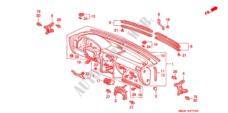 INSTRUMENTEN PANEEL(1) voor Honda ACCORD LX 4 deuren 4-traps automatische versnellingsbak 1990