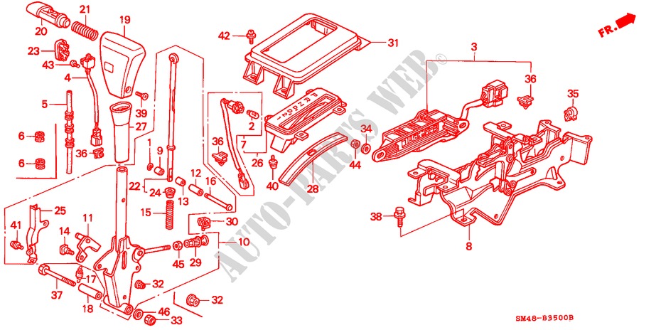 KEUZEHENDEL(1) voor Honda ACCORD EX 4 deuren 4-traps automatische versnellingsbak 1993