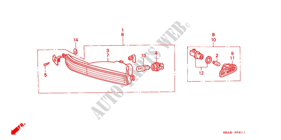 VOOR COMBINATIELICHT (2) voor Honda ACCORD EX 4 deuren 4-traps automatische versnellingsbak 1992
