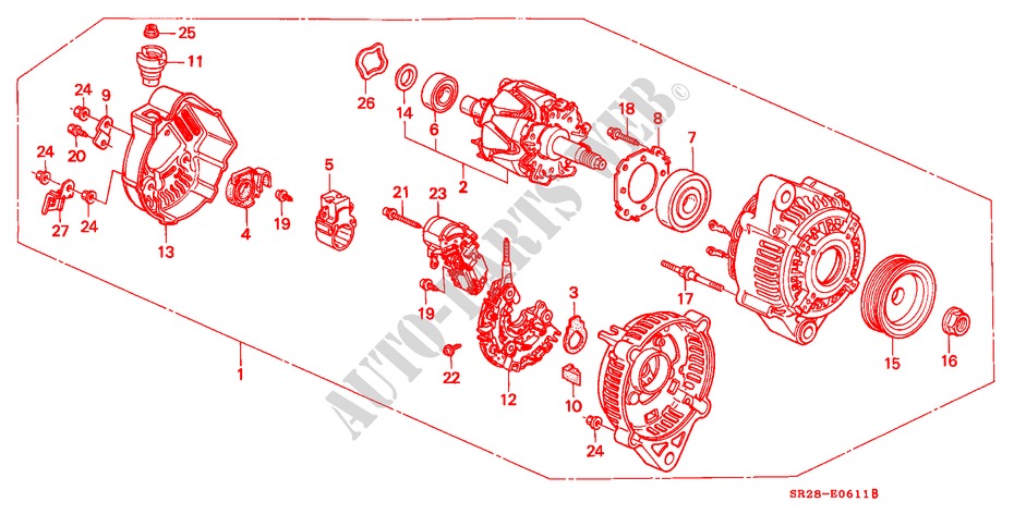 GENERATOR(DENSO)(2) voor Honda CIVIC CRX SIR-T 2 deuren 5-versnellings handgeschakelde versnellingsbak 1995