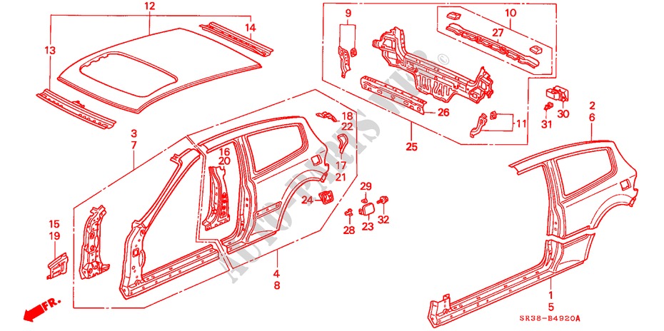 CHASSIS STRUKTUUR(3) voor Honda CIVIC EX 3 deuren 5-versnellings handgeschakelde versnellingsbak 1992