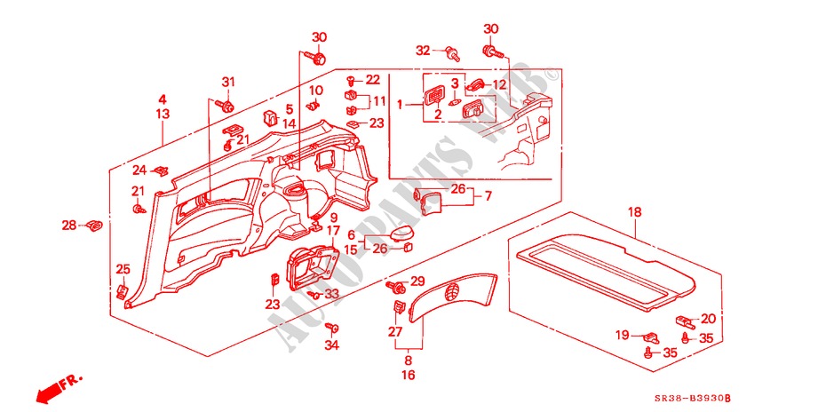 ZIJDE VOERING(1) voor Honda CIVIC EX 3 deuren 4-traps automatische versnellingsbak 1994