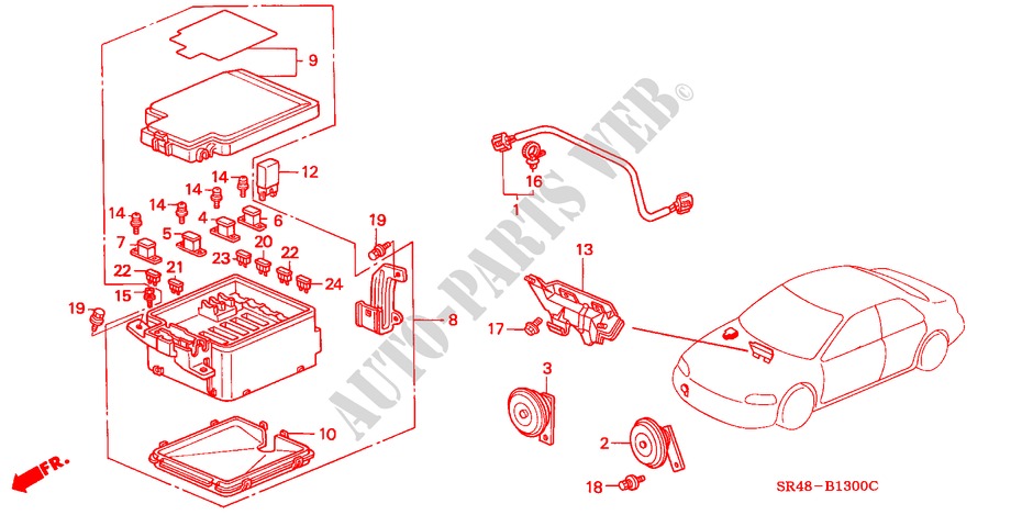 BEDIENINGSEENNEID (MOTORRUIMTE) (1) voor Honda CIVIC 1.5EL 4 deuren 4-traps automatische versnellingsbak 1992
