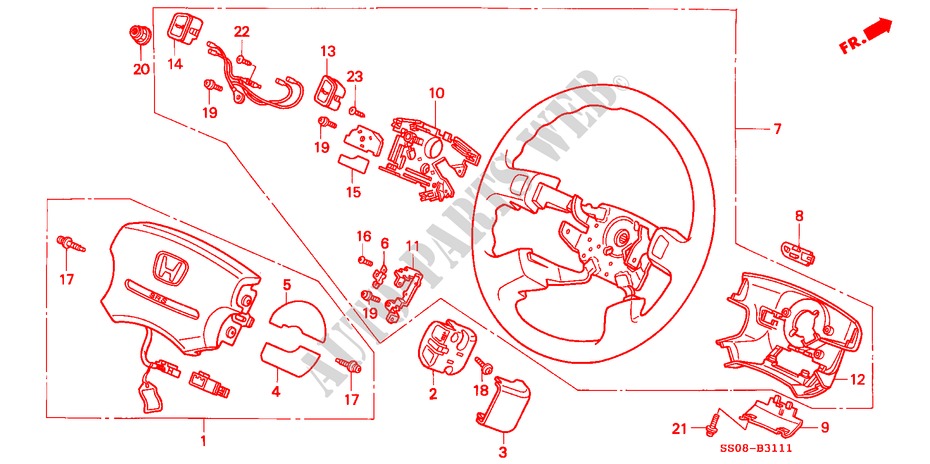 STUURWIEL(4)(SRS) voor Honda PRELUDE SI 2 deuren 5-versnellings handgeschakelde versnellingsbak 1996