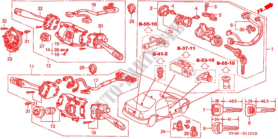 COMBINATIESCHAKELAAR(2) voor Honda ACCORD EXI 4 deuren 4-traps automatische versnellingsbak 1994