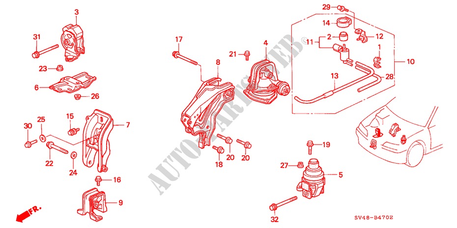MOTOR BEVESTIGINGEN(3) voor Honda ACCORD EX 4 deuren 4-traps automatische versnellingsbak 1994