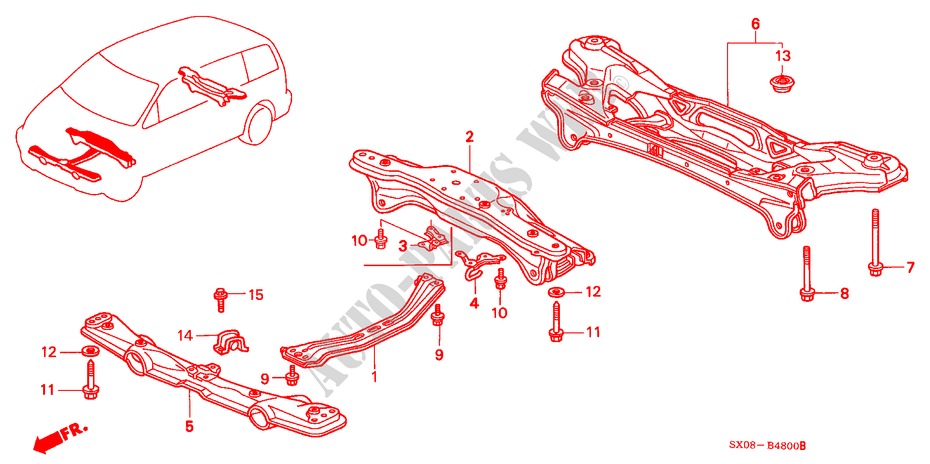ACHTER BALK/KRUIS BALK voor Honda ODYSSEY EXI 5 deuren 4-traps automatische versnellingsbak 1998