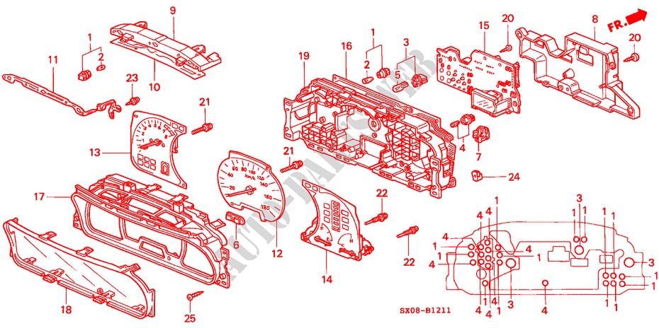 COMBINATIEMETER KOMPONENTEN(98/99) voor Honda ODYSSEY EXI 5 deuren 4-traps automatische versnellingsbak 1998