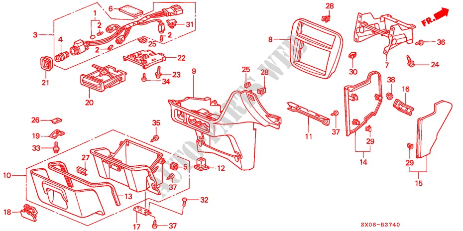 CONSOLE(LH) voor Honda ODYSSEY EX 5 deuren 4-traps automatische versnellingsbak 1995