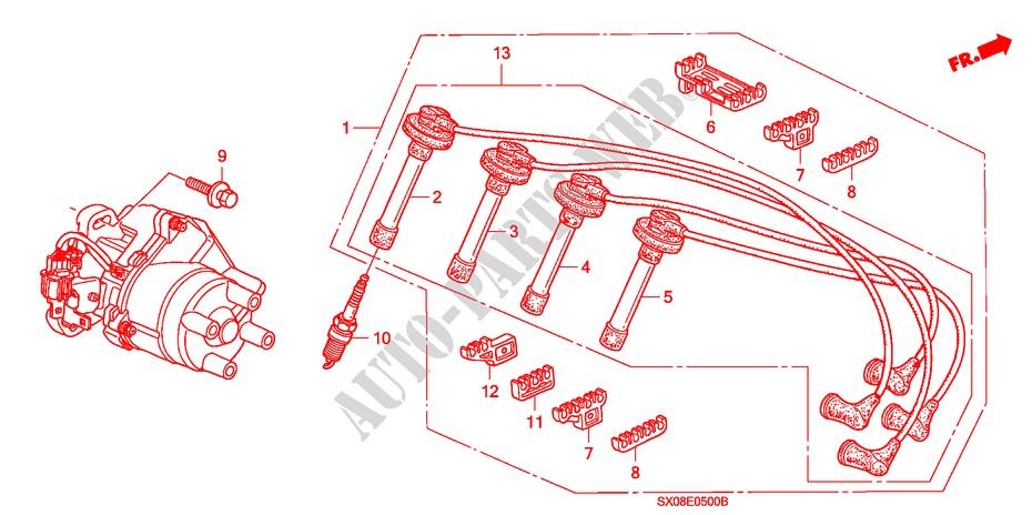 HOOG SPANNINGSSNOER/PLUG voor Honda ODYSSEY EXI 5 deuren 4-traps automatische versnellingsbak 1998