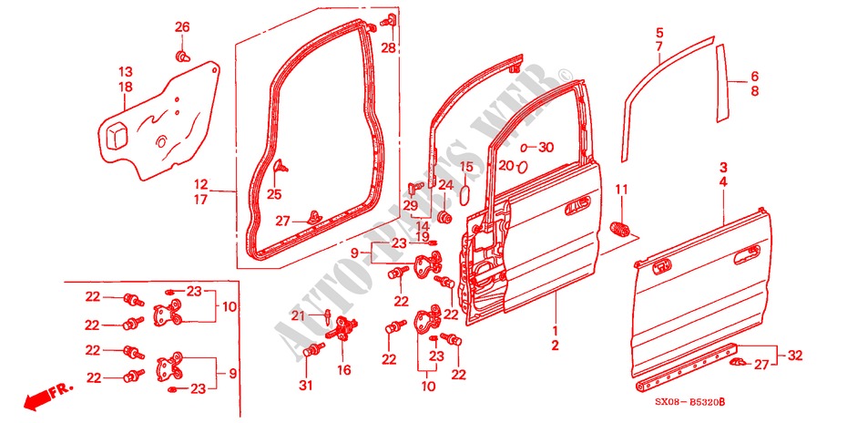 VOOR PORTIER PANELEN voor Honda ODYSSEY EXI 5 deuren 4-traps automatische versnellingsbak 1998
