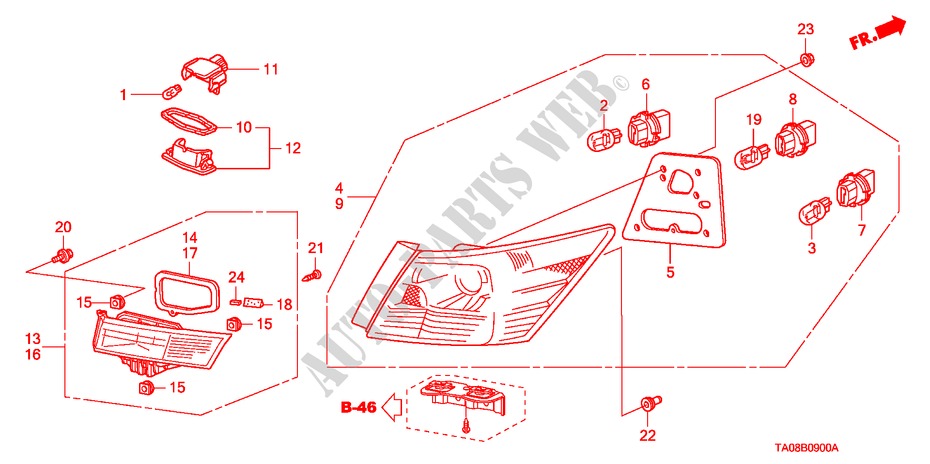 ACHTERLICHT/KENTEKEN LICHT voor Honda ACCORD VTI-L 4 deuren 5-traps automatische versnellingsbak 2010