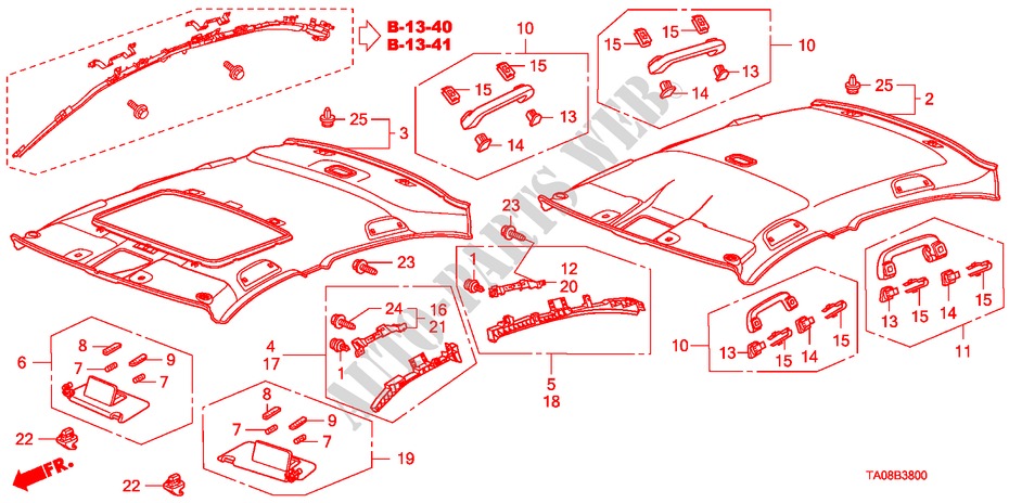 DAK VOERING voor Honda ACCORD 3.5SIR 4 deuren 5-traps automatische versnellingsbak 2010