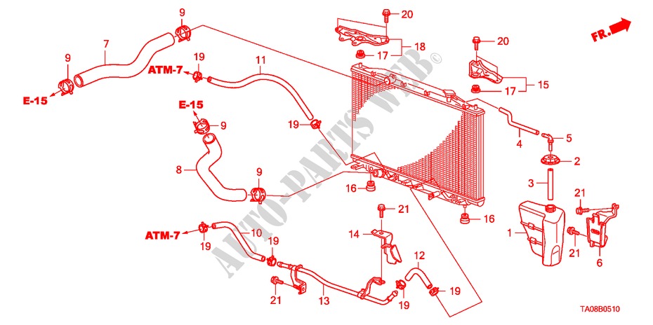 RADIATOR SLANG/RESERVETANK(2.0L) voor Honda ACCORD 2.0EX 4 deuren 5-traps automatische versnellingsbak 2010