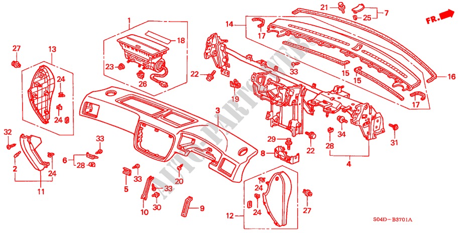 INSTRUMENTEN PANEEL(RH) voor Honda CIVIC EXI-S 4 deuren 4-traps automatische versnellingsbak 1996