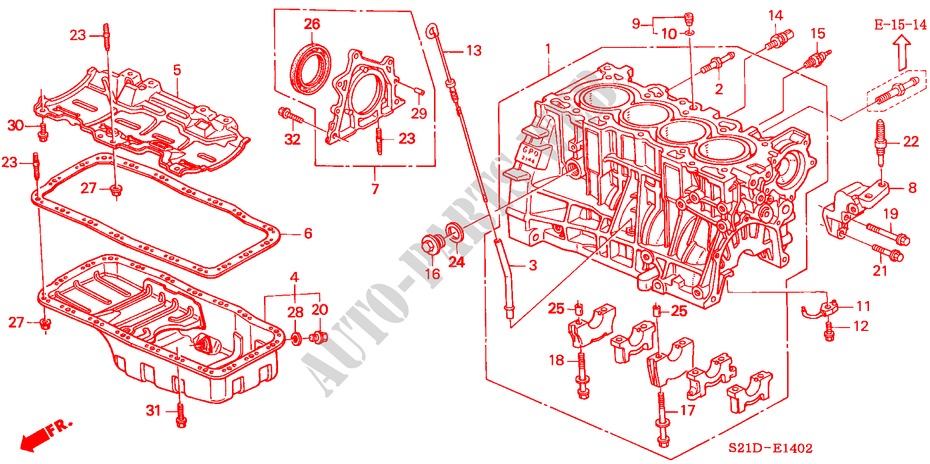 CILINDERBLOK/OLIEPAN (3) voor Honda CIVIC SIR 4 deuren 5-versnellings handgeschakelde versnellingsbak 2000