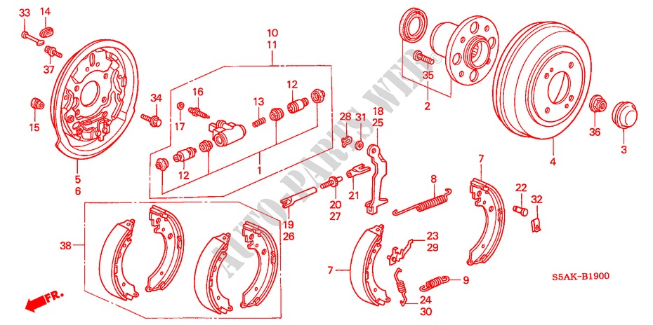 ACHTER REM(TROMMEL) voor Honda CIVIC 1.6LS 4 deuren 4-traps automatische versnellingsbak 2003