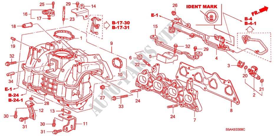 INLAAT SPRUITSTUK voor Honda CIVIC 1.6LS 4 deuren 4-traps automatische versnellingsbak 2003