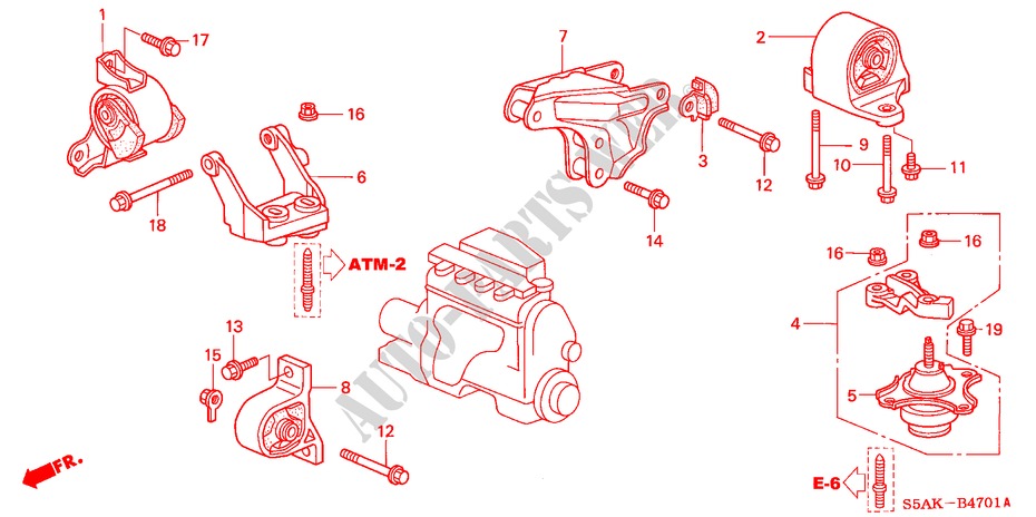 MOTOR BEVESTIGINGEN(AT) (1) voor Honda CIVIC VTR 4 deuren 4-traps automatische versnellingsbak 2002