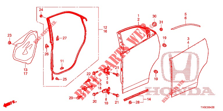 ACHTER PORTIER PANELEN(4DE)  voor Honda CIVIC 1.4 EXECUTIVE TUNER LESS 5 deuren 6-versnellings handgeschakelde versnellingsbak 2014