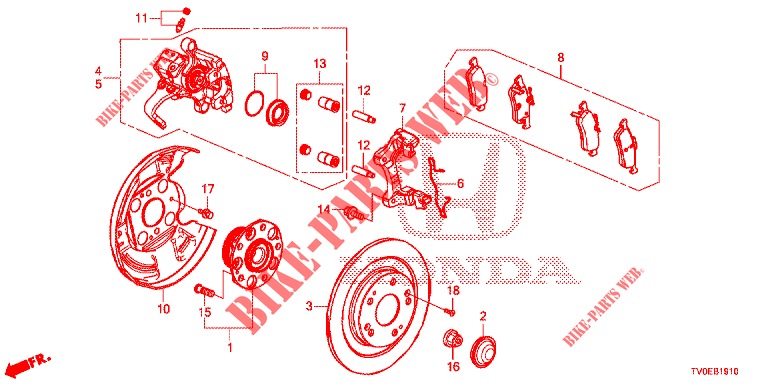 ACHTER REMTROMMEL  voor Honda CIVIC 1.4 EXECUTIVE TUNER LESS 5 deuren 6-versnellings handgeschakelde versnellingsbak 2014