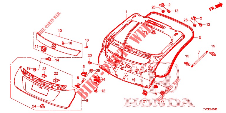 ACHTERKLEP PANEEL(2DE)  voor Honda CIVIC 1.4 EXECUTIVE TUNER LESS 5 deuren 6-versnellings handgeschakelde versnellingsbak 2014