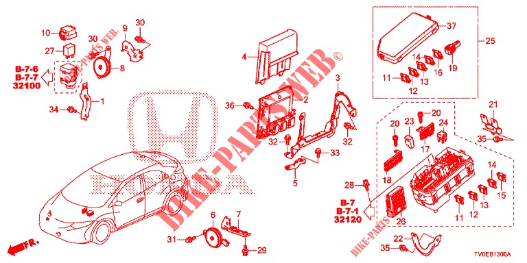 BEDIENINGSEENNEID (COMPARTIMENT MOTEUR) (1) voor Honda CIVIC 1.4 EXECUTIVE TUNER LESS 5 deuren 6-versnellings handgeschakelde versnellingsbak 2014