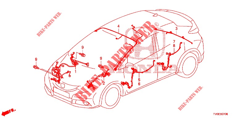 BEDRADINGSBUNDEL (4) (LH) voor Honda CIVIC 1.4 EXECUTIVE TUNER LESS 5 deuren 6-versnellings handgeschakelde versnellingsbak 2014