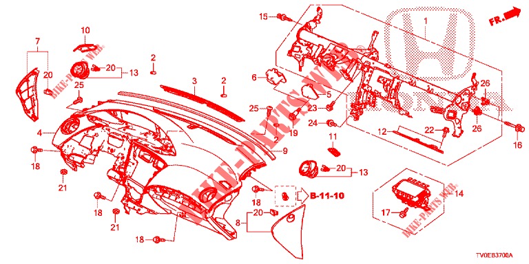 INSTRUMENTEN PANEEL BOVEN (LH) voor Honda CIVIC 1.4 EXECUTIVE TUNER LESS 5 deuren 6-versnellings handgeschakelde versnellingsbak 2014