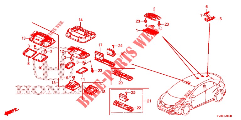 INTERIEUR VERLICHTING  voor Honda CIVIC 1.4 EXECUTIVE TUNER LESS 5 deuren 6-versnellings handgeschakelde versnellingsbak 2014
