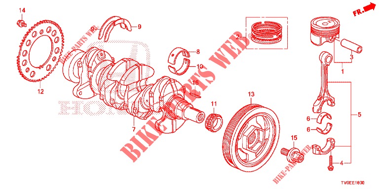 KRUKAS/ZUIGER (1.4L) voor Honda CIVIC 1.4 EXECUTIVE TUNER LESS 5 deuren 6-versnellings handgeschakelde versnellingsbak 2014