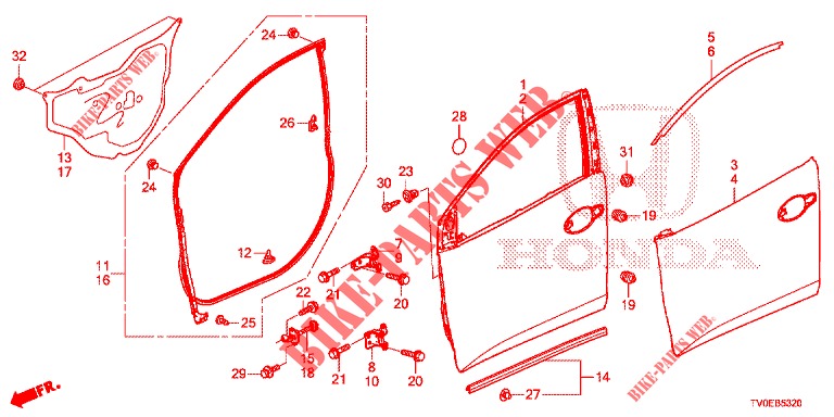 VOOR PORTIER PANELEN(2DE)  voor Honda CIVIC 1.4 EXECUTIVE TUNER LESS 5 deuren 6-versnellings handgeschakelde versnellingsbak 2014